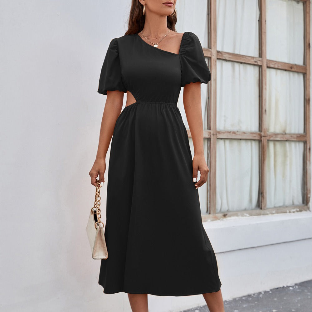 Vestido midi mujer escote asimétrico estilo elegante - Mariela