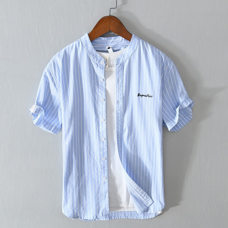 Camisa casual hombre rayas verticales y bordado minimalista - Nolan