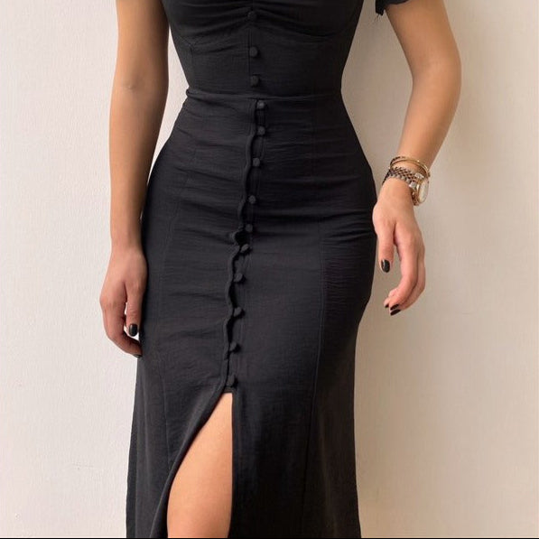 Vestido midi para mujer botones decorativos estilo romántico - Clara