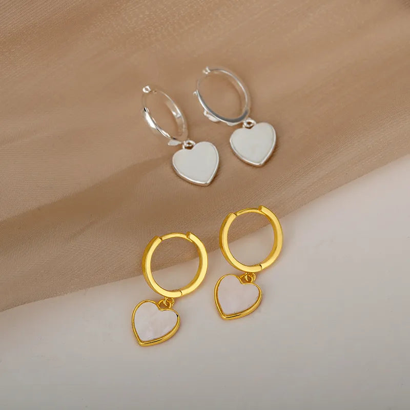 Pendientes Mujer Aro Dorado Corazón Nacarado - Elsa