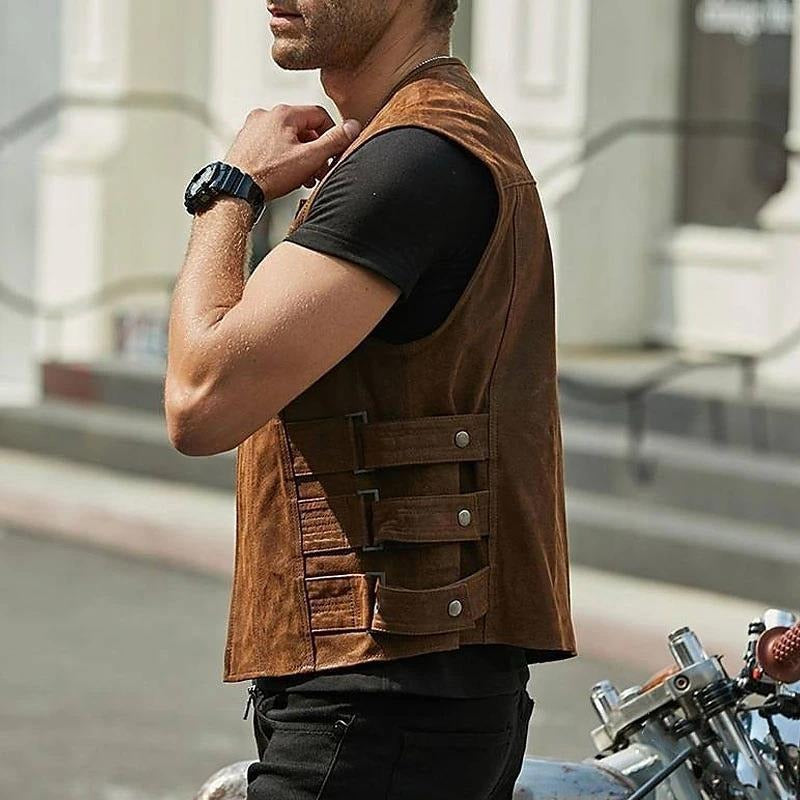 Chaleco hombre cuero sintético estilo motociclista - Ernesto