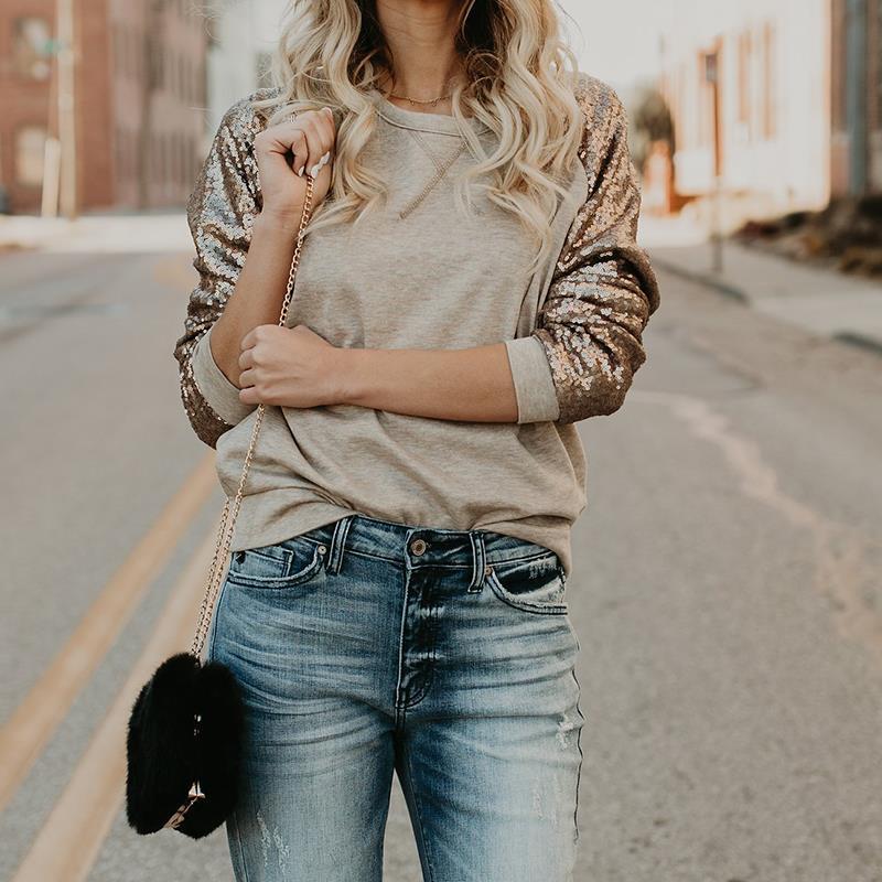 Tatjana - Camiseta de mujer con lentejuelas para la moda de primavera