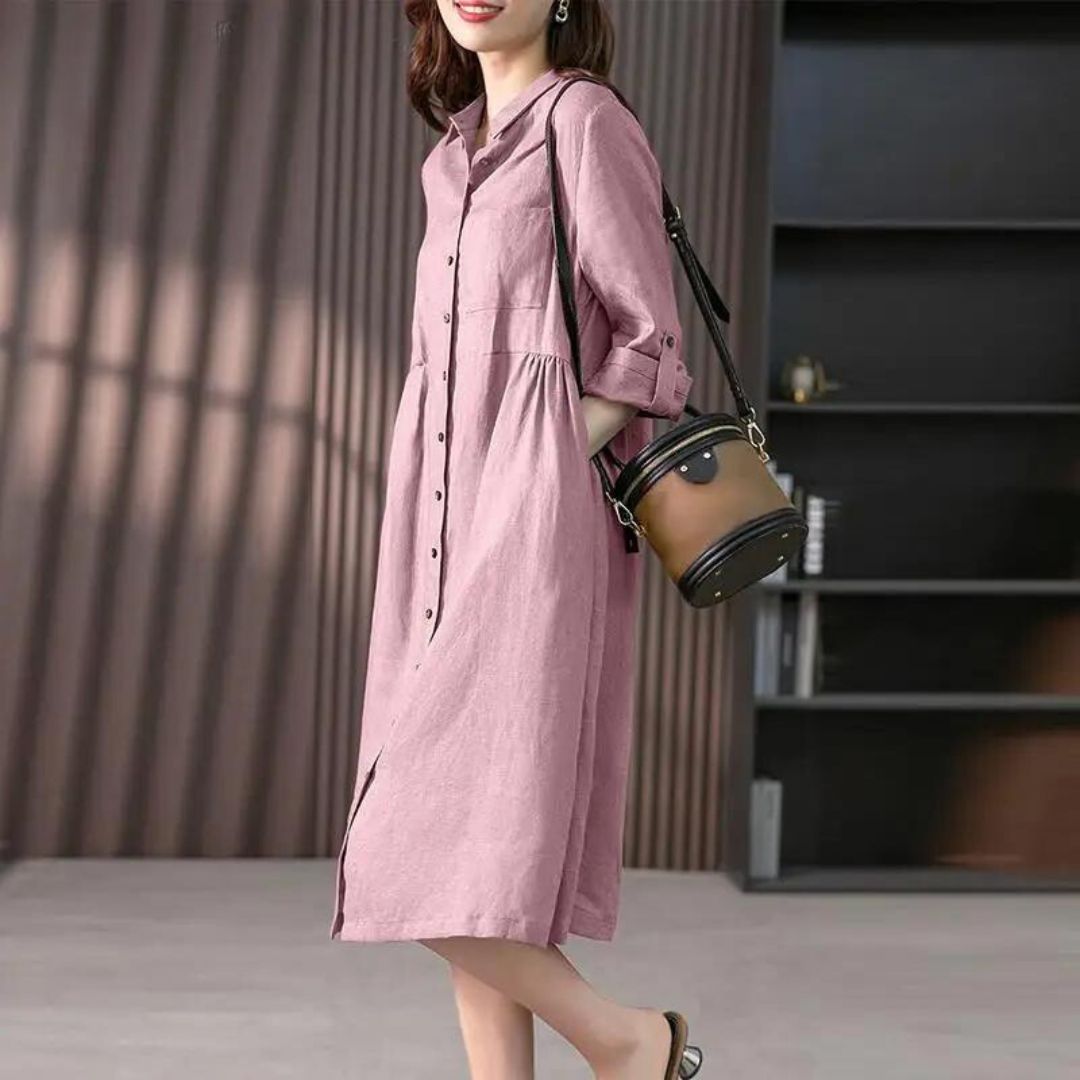 Juliette - Vestido camisero con tapeta de botones y bolsillo en el pecho