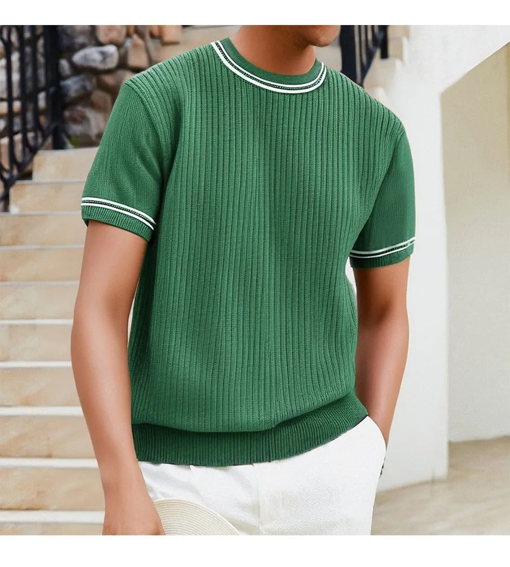 Camiseta para hombre de punto acanalado cuello redondo estilo casual - Elías