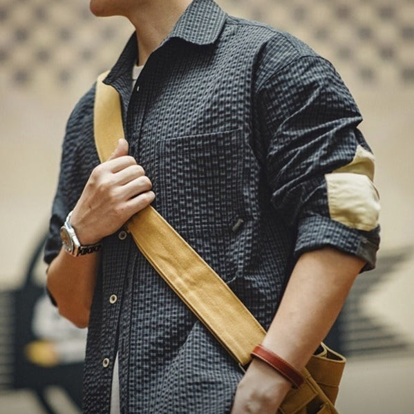 Camisa manga larga hombre algodón con coderas estilo retro - Simón