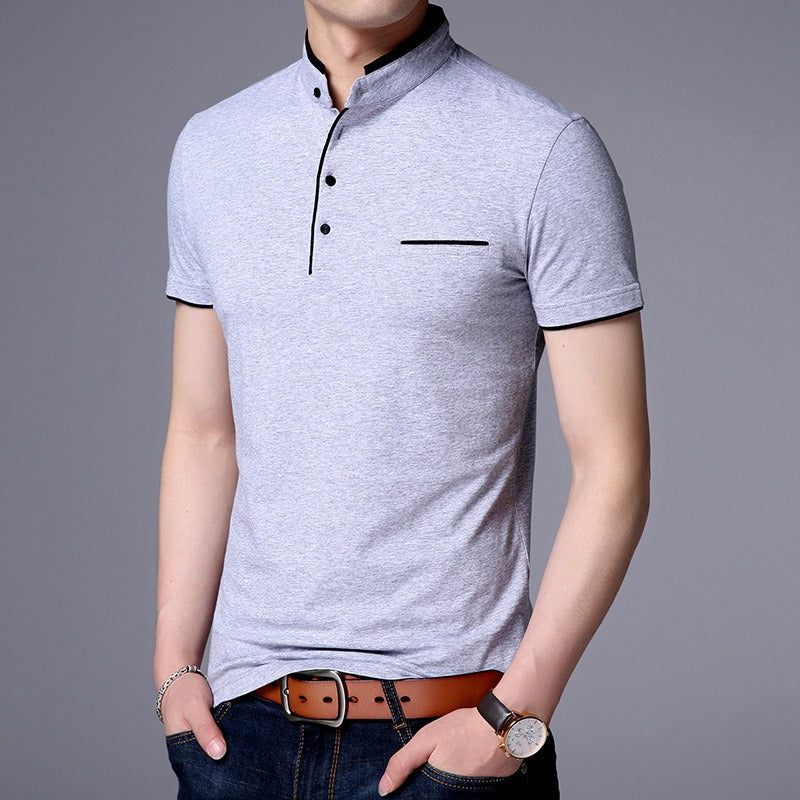 Polo manga corta hombre algodón cuello mao moderno - Álvaro