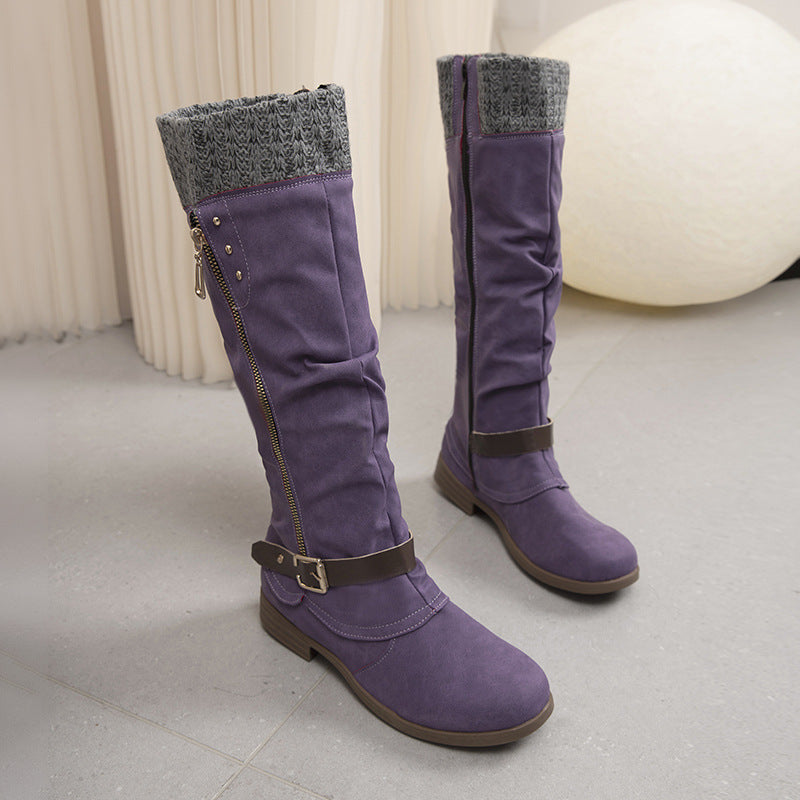 Botas largas con cremallera y detalle de lana - Mireille