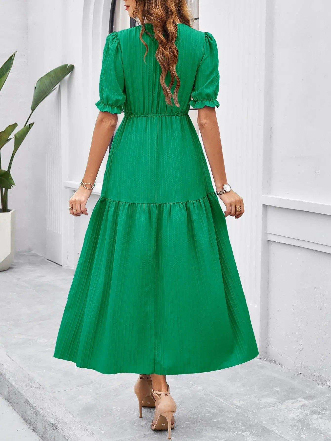 Vestido midi mujer nido de abeja escote cruzado - AmeliaV