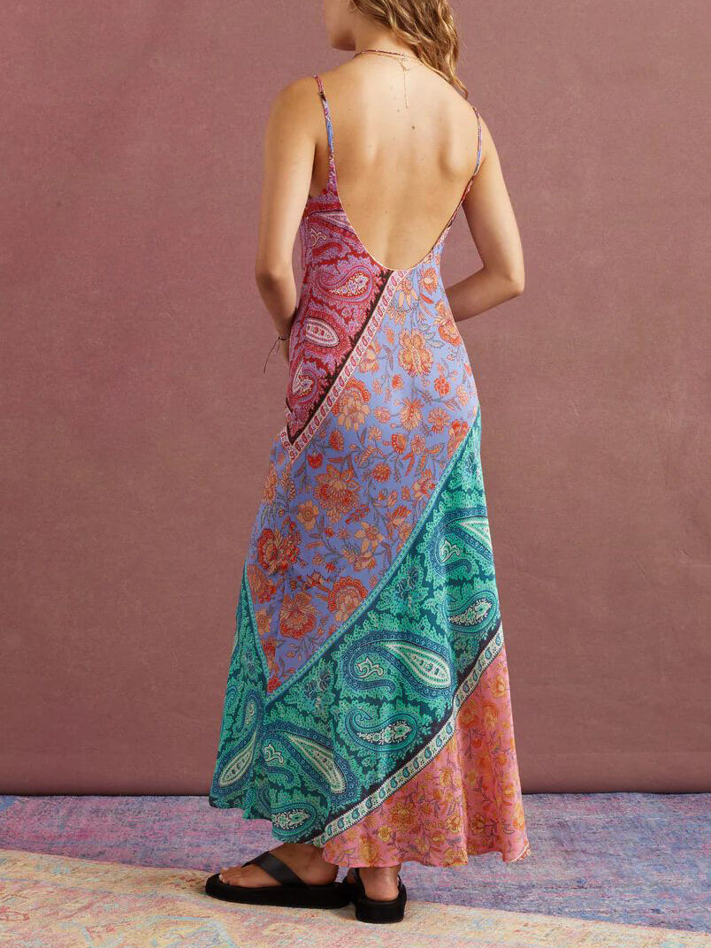 Carolina - maxi vestido de tirantes con escote en U y estampado bosnio