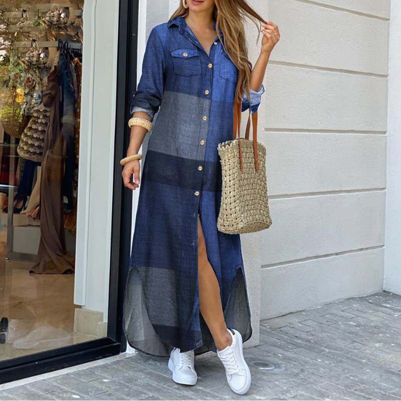 Vestido largo mujer camisero denim degradado con botones - Helena
