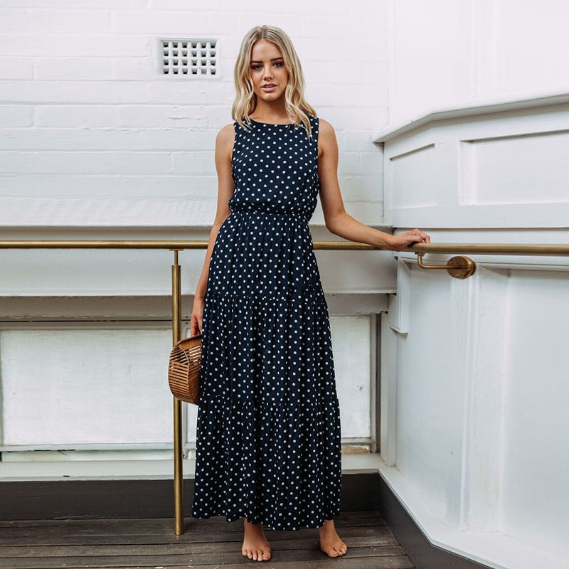 Vestido largo para mujer estampado de lunares estilo fluido - Naomi