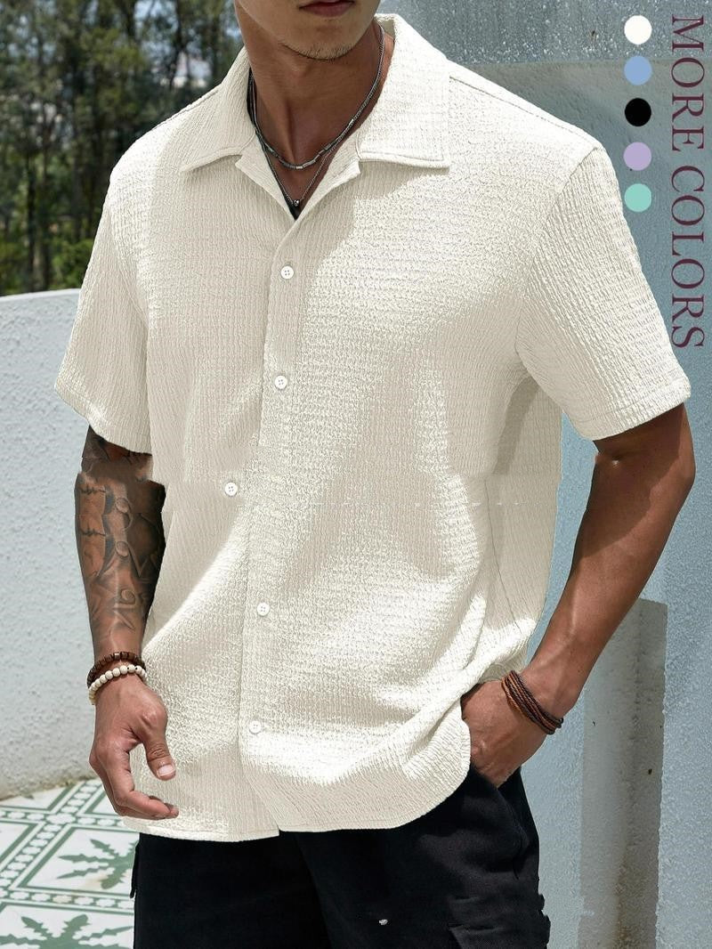 Jeffron - Camisa casual de manga corta de color liso para hombre