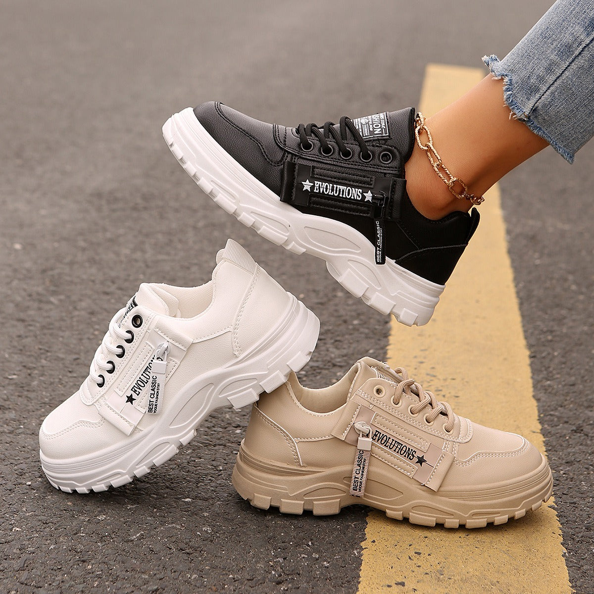 Zapatillas para mujer de suela gruesa estilo urbano con cierre lateral - Camila