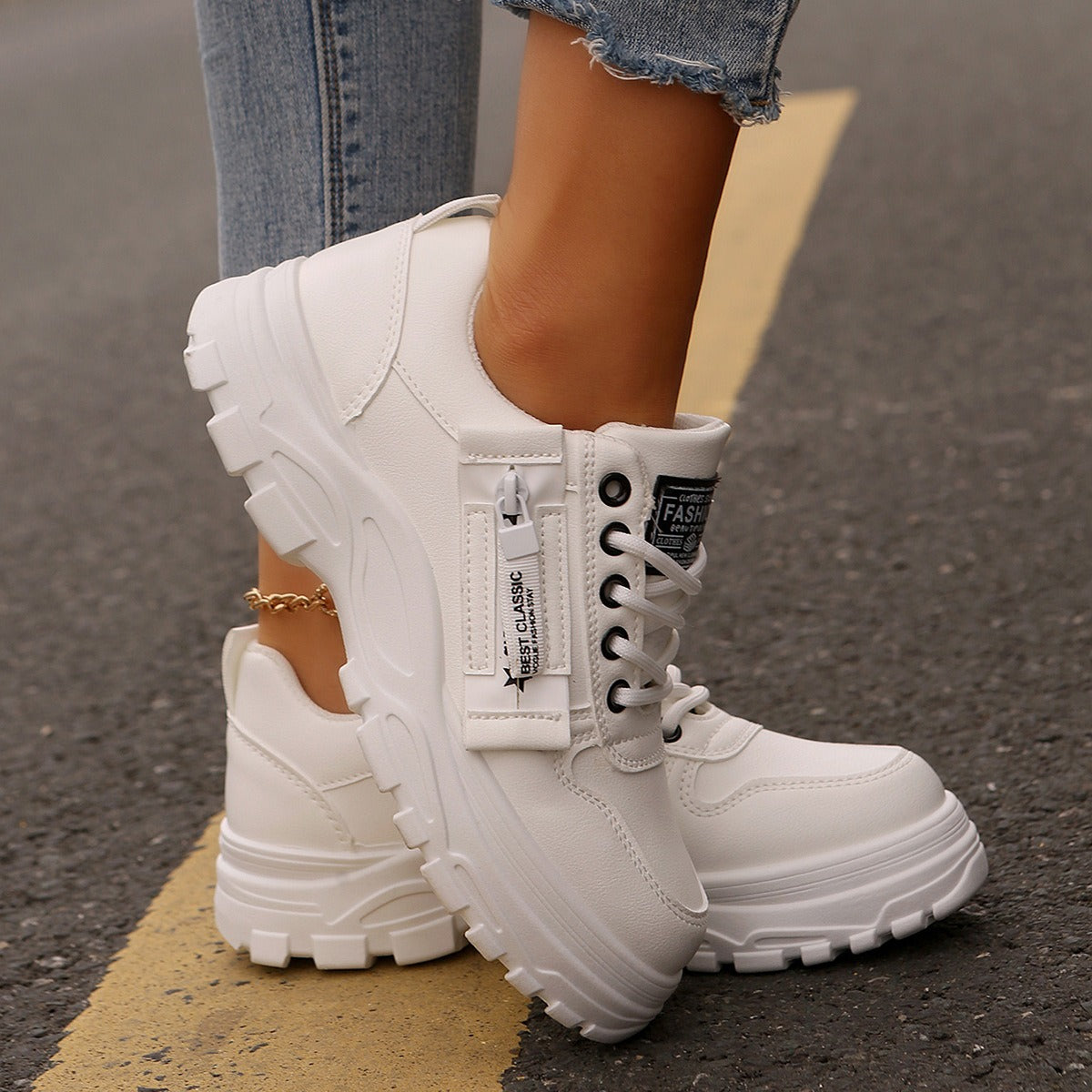 Zapatillas para mujer de suela gruesa estilo urbano con cierre lateral - Camila