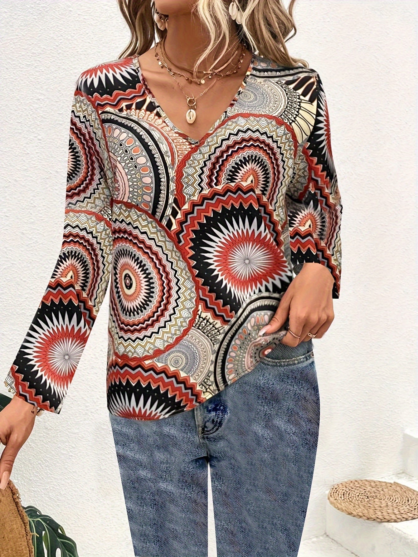 Marta - Blusa elegante de manga larga y escote en pico