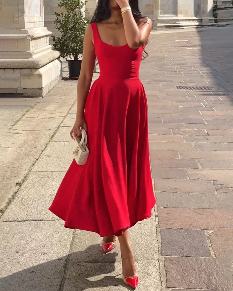 Kenia - Vestido rojo midi ajustado de tirantes