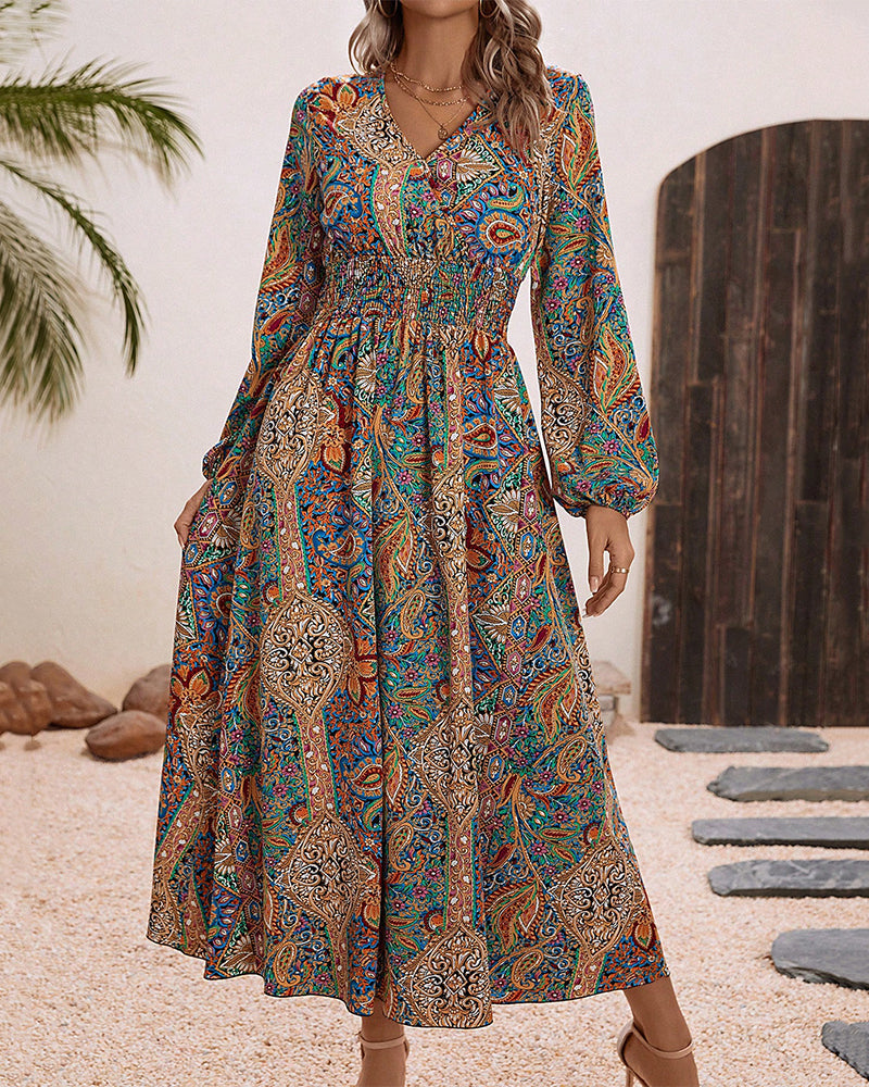 Gina - Vestido elegante con estampado de cachemira de colores