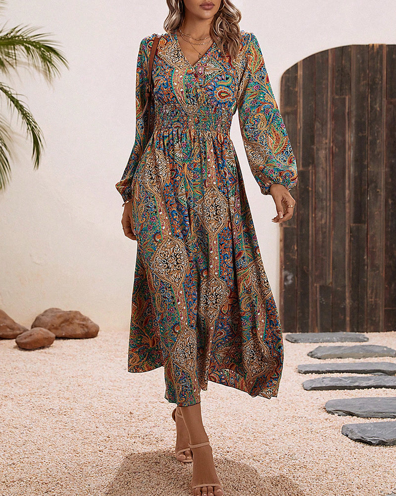 Gina - Vestido elegante con estampado de cachemira de colores