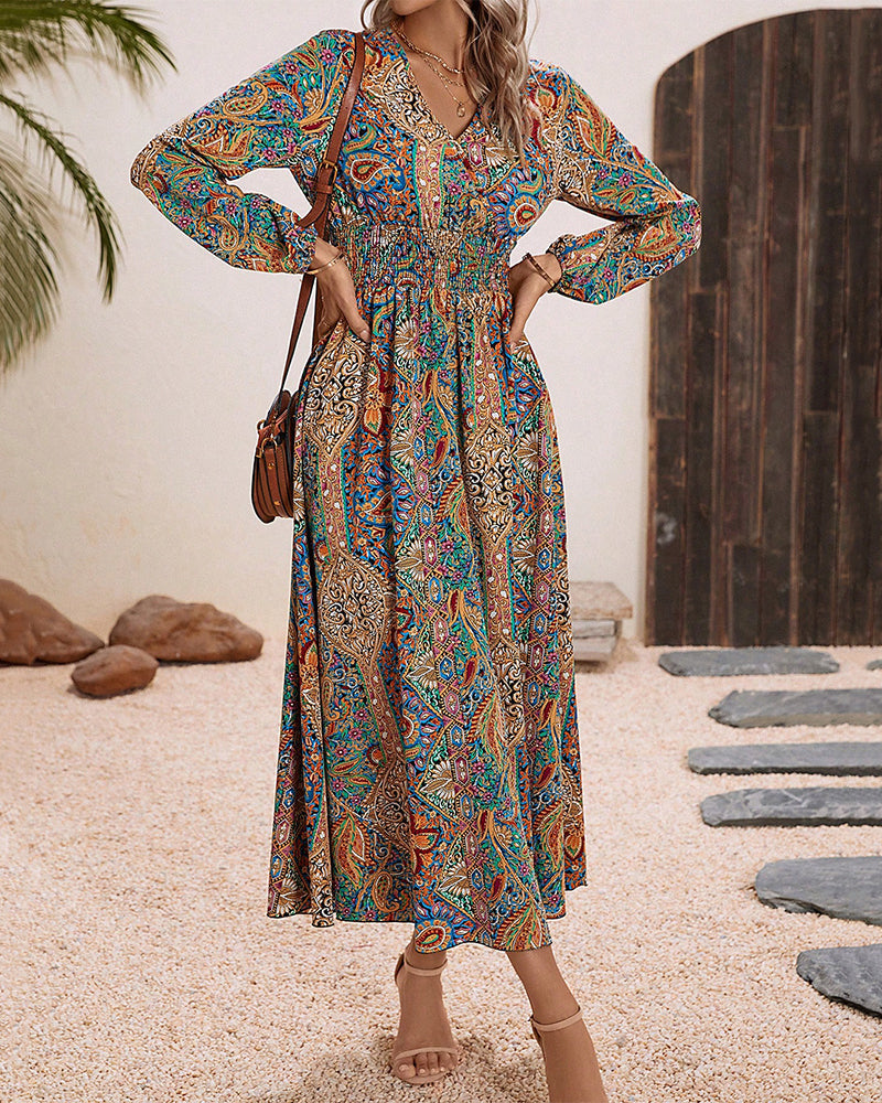 Gina - Vestido elegante con estampado de cachemira de colores