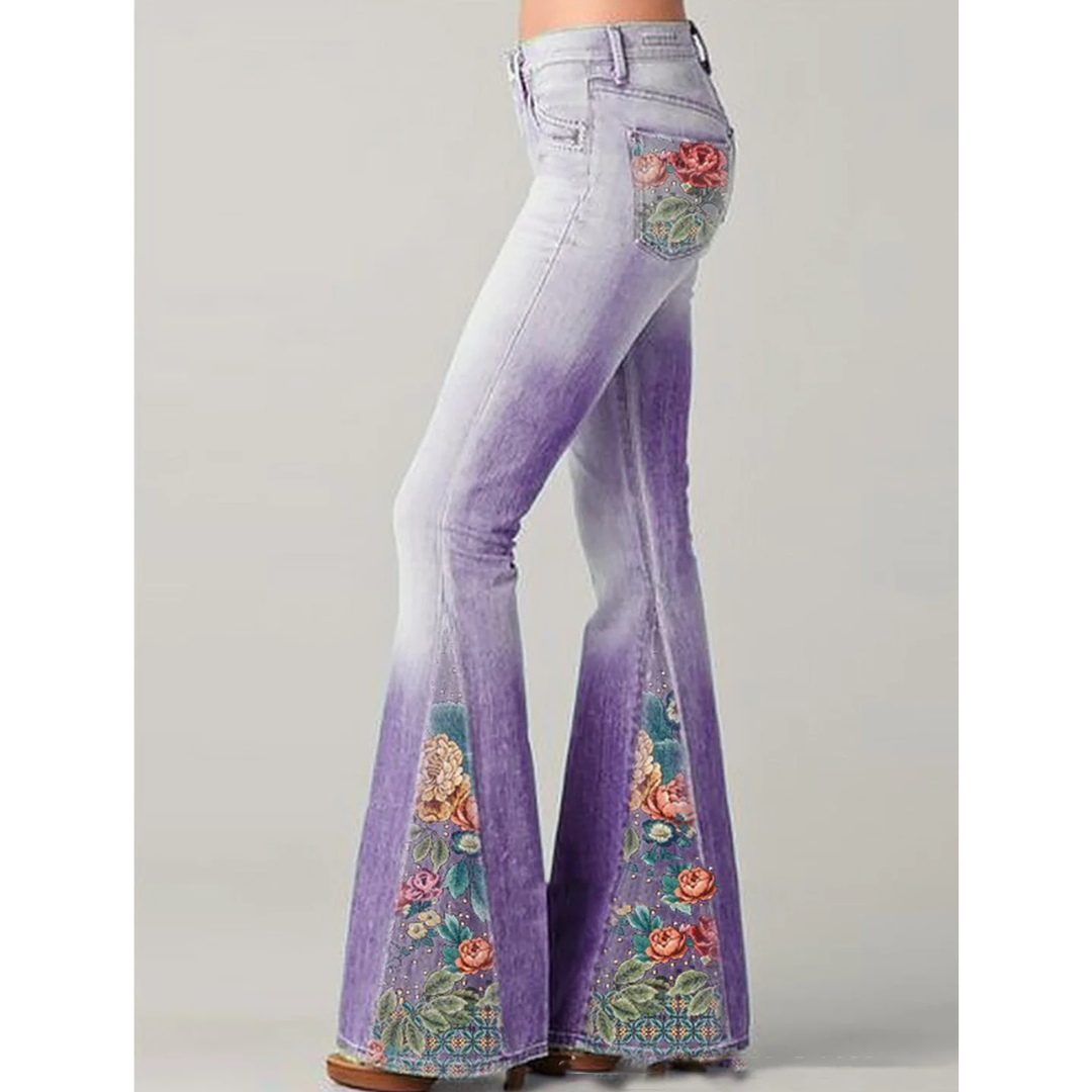 Vaqueros vintage de mujer - Bordado floral - Acampanados