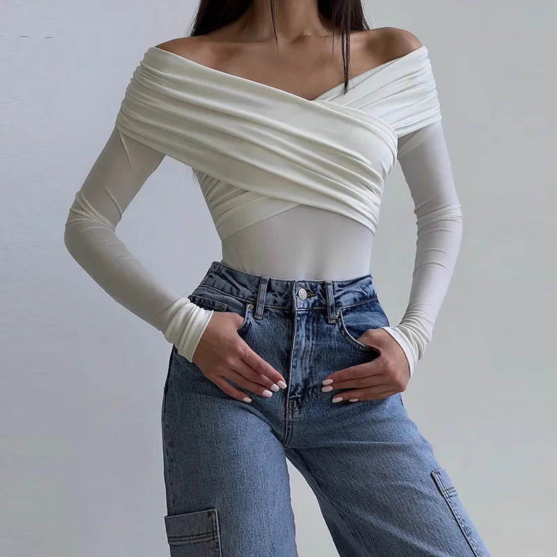 Yela - Body básico elástico monocolor de moda para mujer