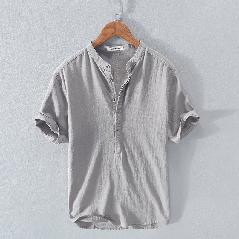 Camisa hombre estilo casual algodón lino azul cielo con botones - Elías