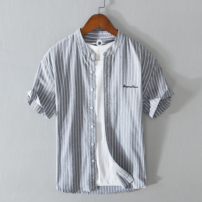 Camisa casual hombre rayas verticales y bordado minimalista - Nolan