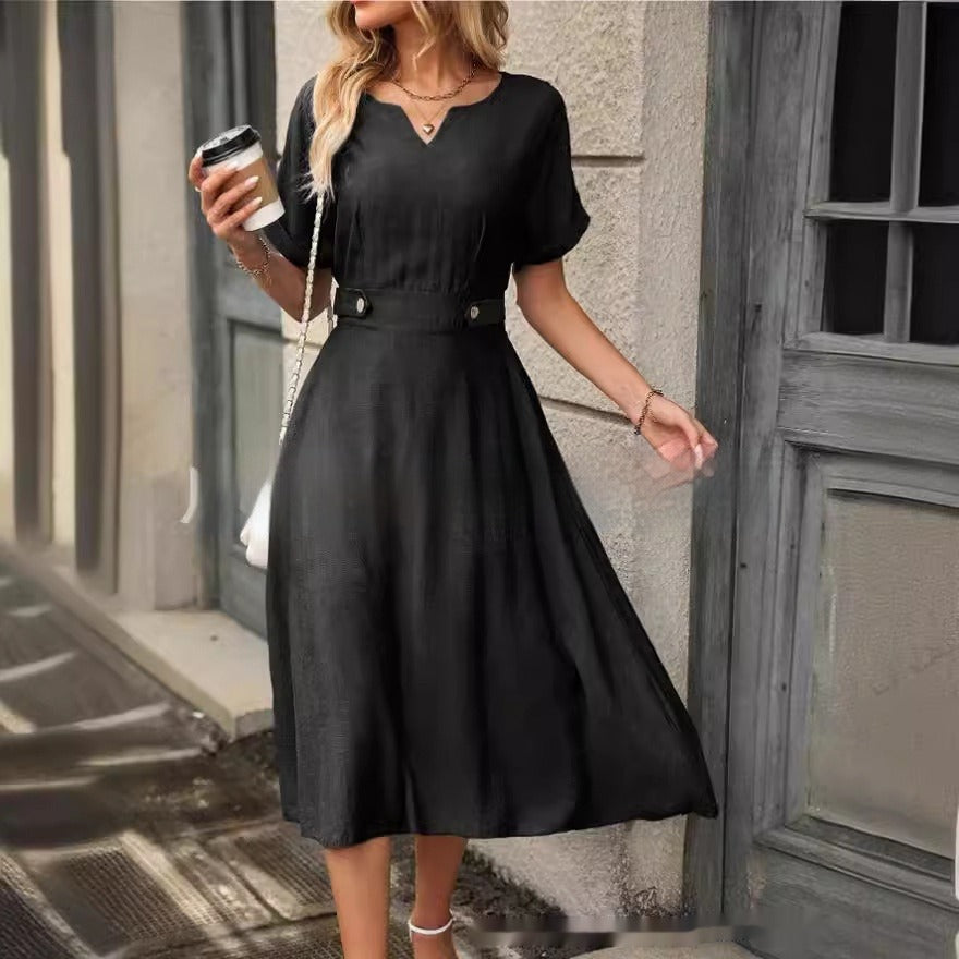 Vestido midi para mujer con cintura ajustada estilo elegante fluido - Renata