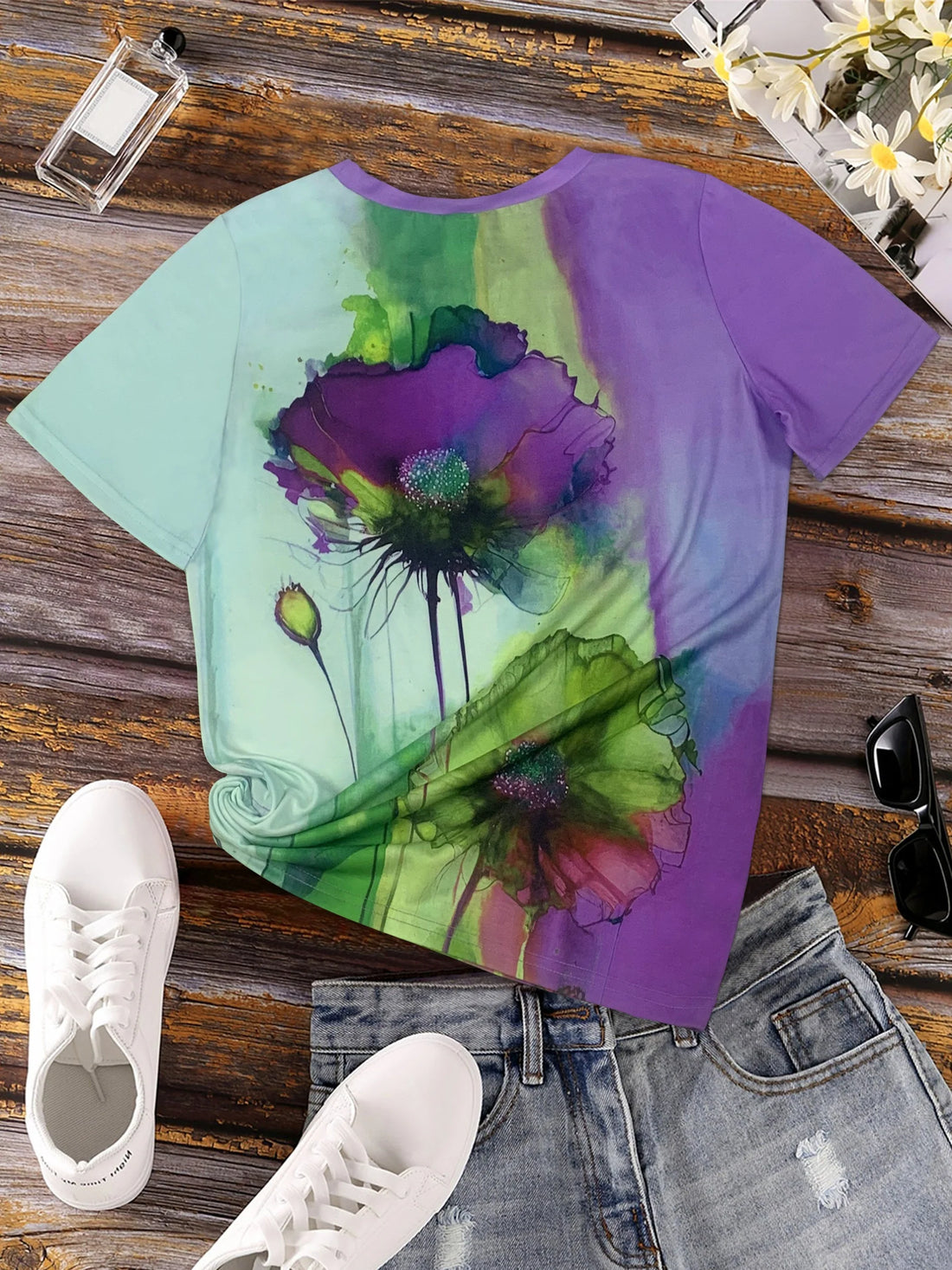 Fabienne - Camiseta con estampado floral y manga corta
