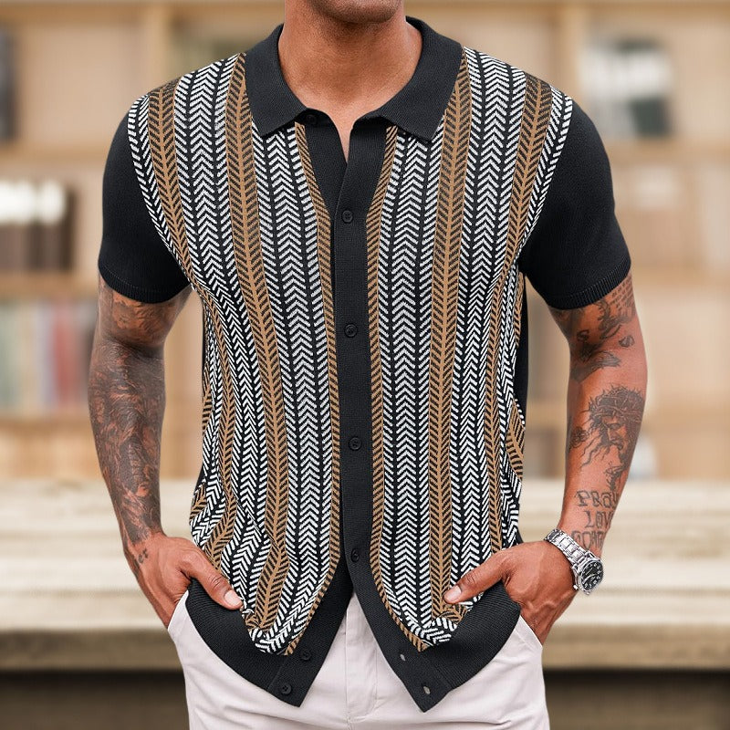 Camisa polo para hombre tejido jacquard de rayas verticales estilo casual - Marcelo