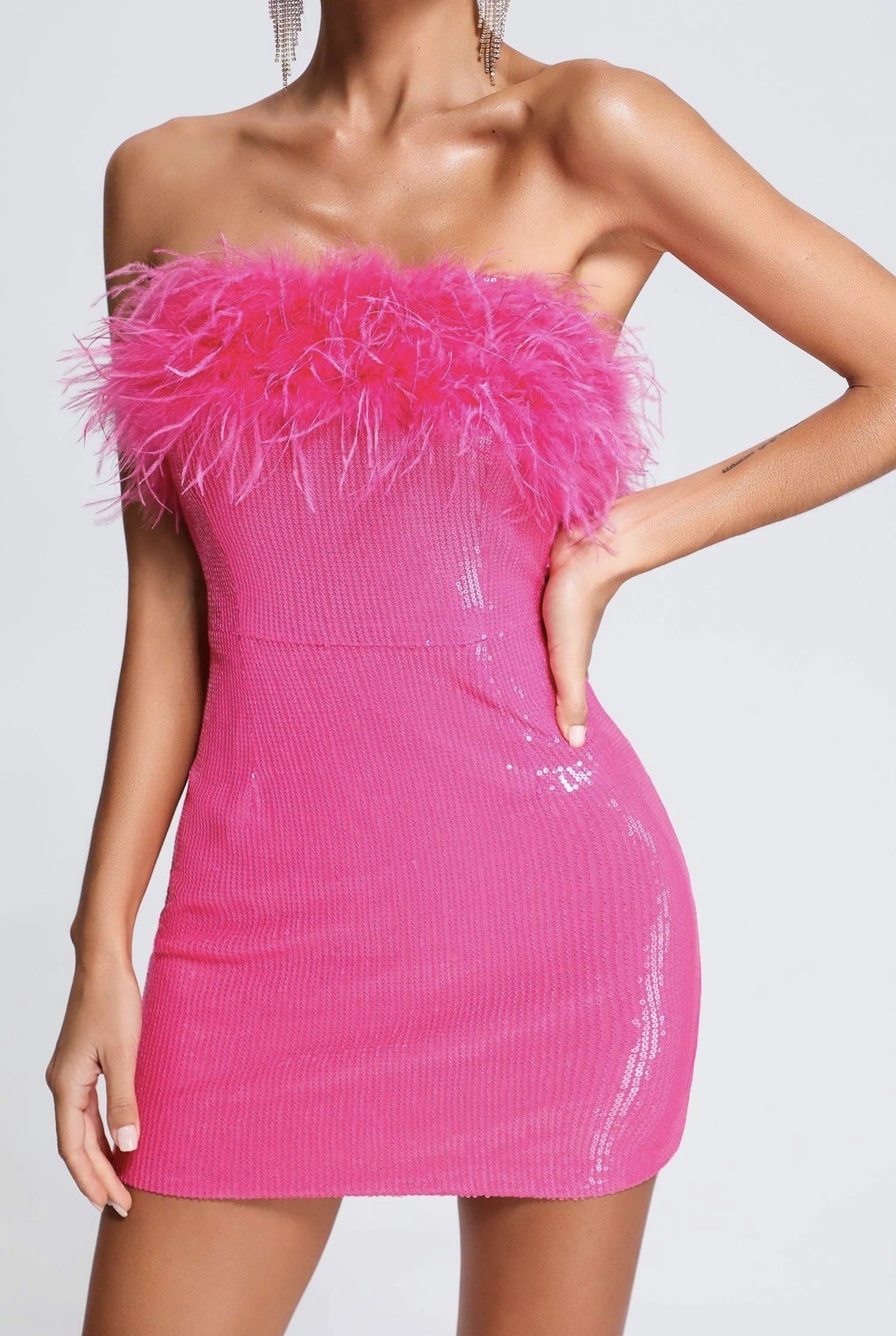 Vestido corto mujer lentejuelas escote palabra de honor - Dafne