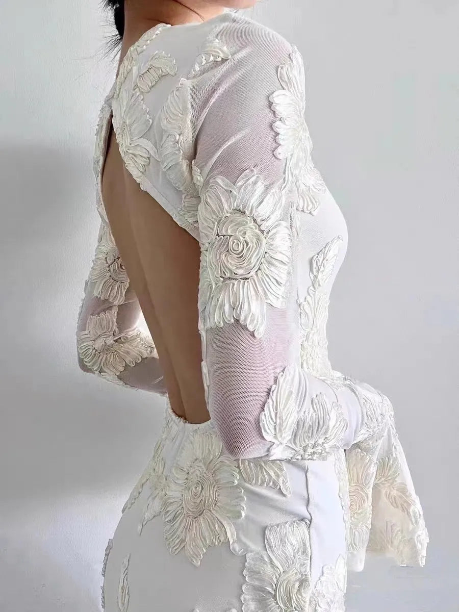 Emily - Romance Floral Vestido de Malla sin Espalda