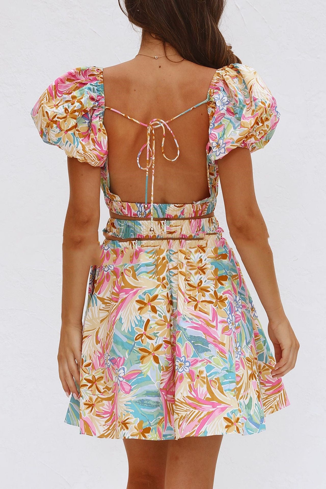 Vestido corto mujer estampado floral escote fruncido - Valeria