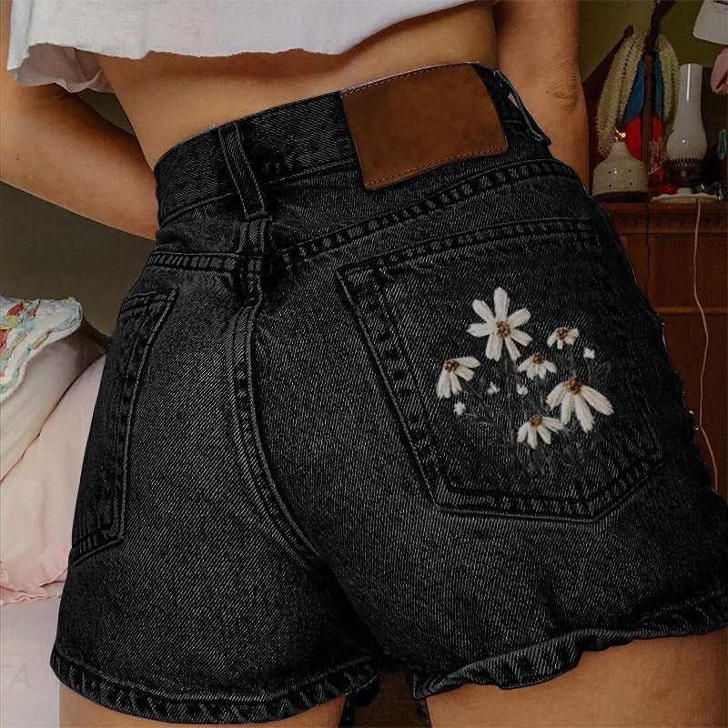 Shorts vaqueros para mujer tiro alto estilo vintage - Celeste