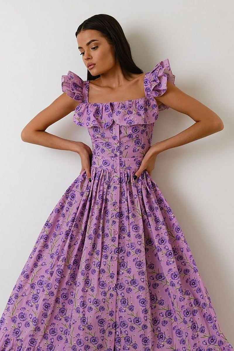 Vestido largo mujer estampado floral escote cuadrado - Camille