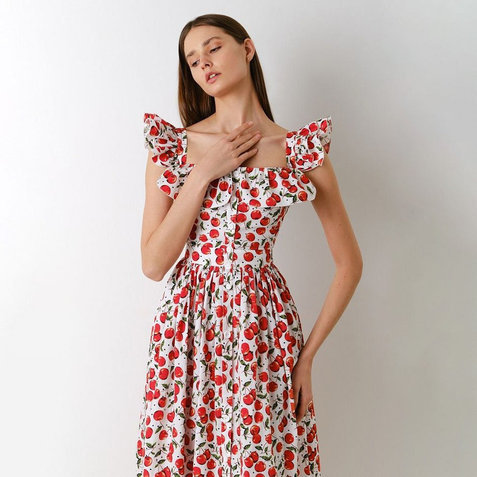 Vestido largo mujer estampado floral escote cuadrado - Camille