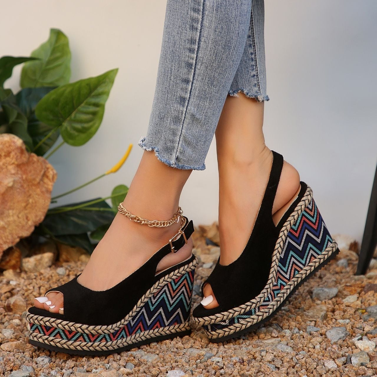 Sandalias de plataforma para mujer tejido étnico estilo cuña - Gabriela