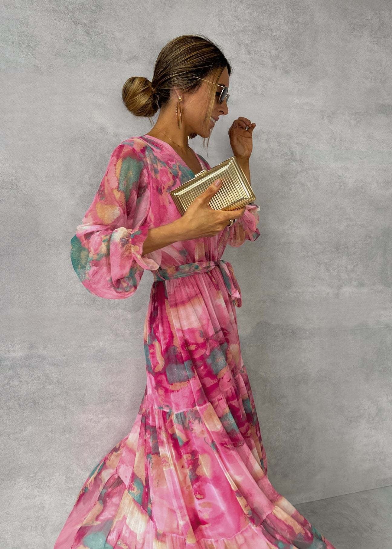Vestido maxi para mujer de gasa estampado floral estilo vaporoso - Amelia