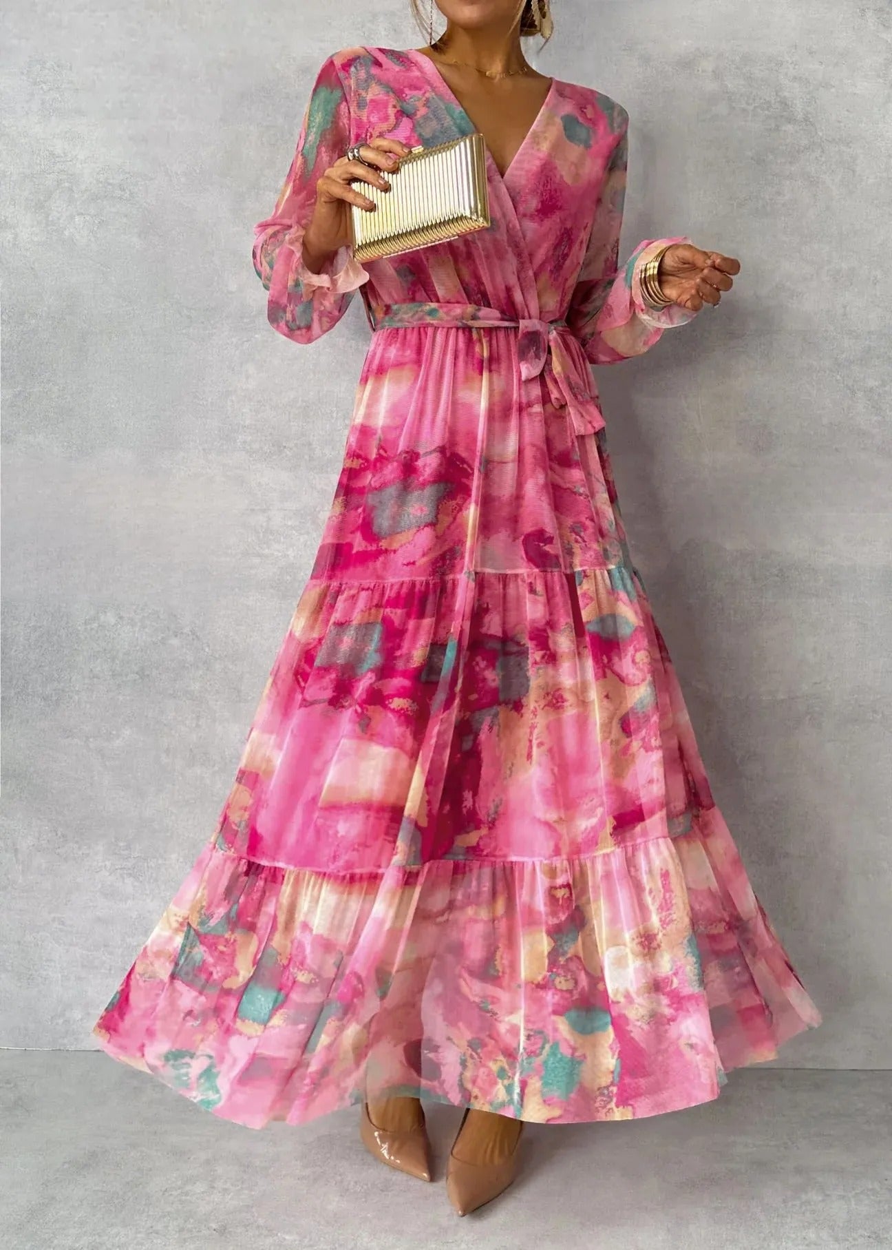 Vestido maxi para mujer de gasa estampado floral estilo vaporoso - Amelia