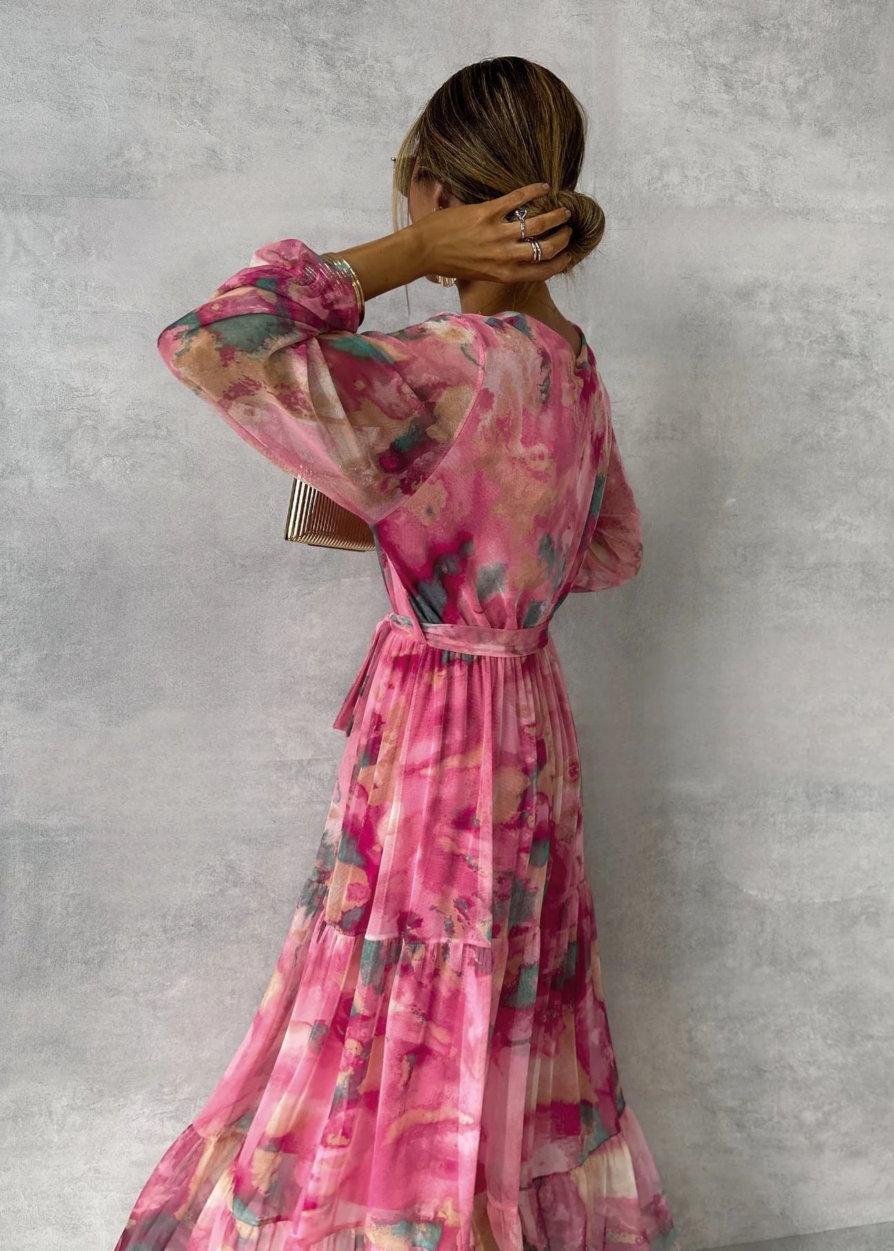 Vestido maxi para mujer de gasa estampado floral estilo vaporoso - Amelia