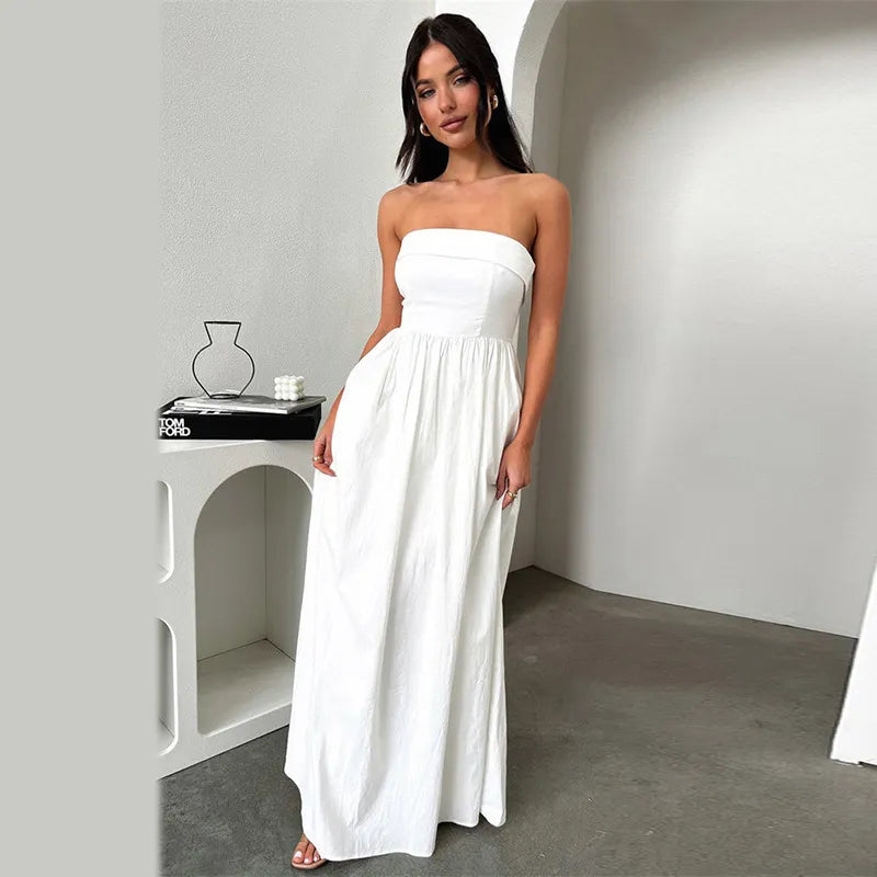 Jayla - Vestido largo con hombros descubiertos y estampado francés