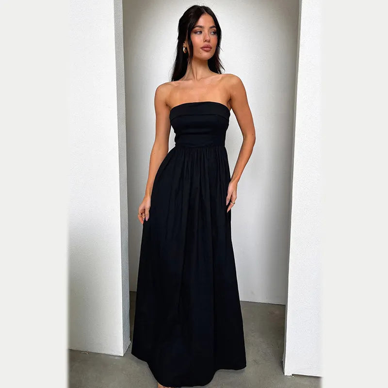 Jayla - Vestido largo con hombros descubiertos y estampado francés