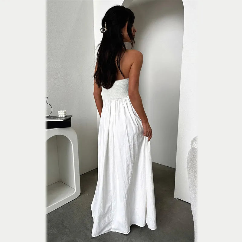 Jayla - Vestido largo con hombros descubiertos y estampado francés