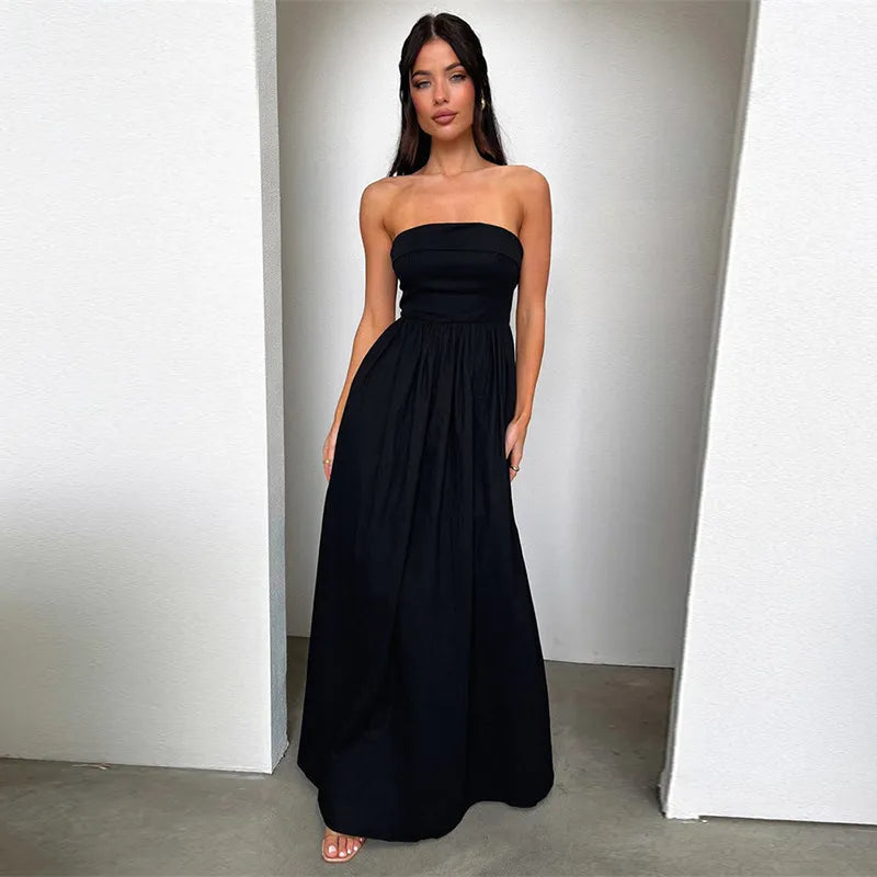 Jayla - Vestido largo con hombros descubiertos y estampado francés