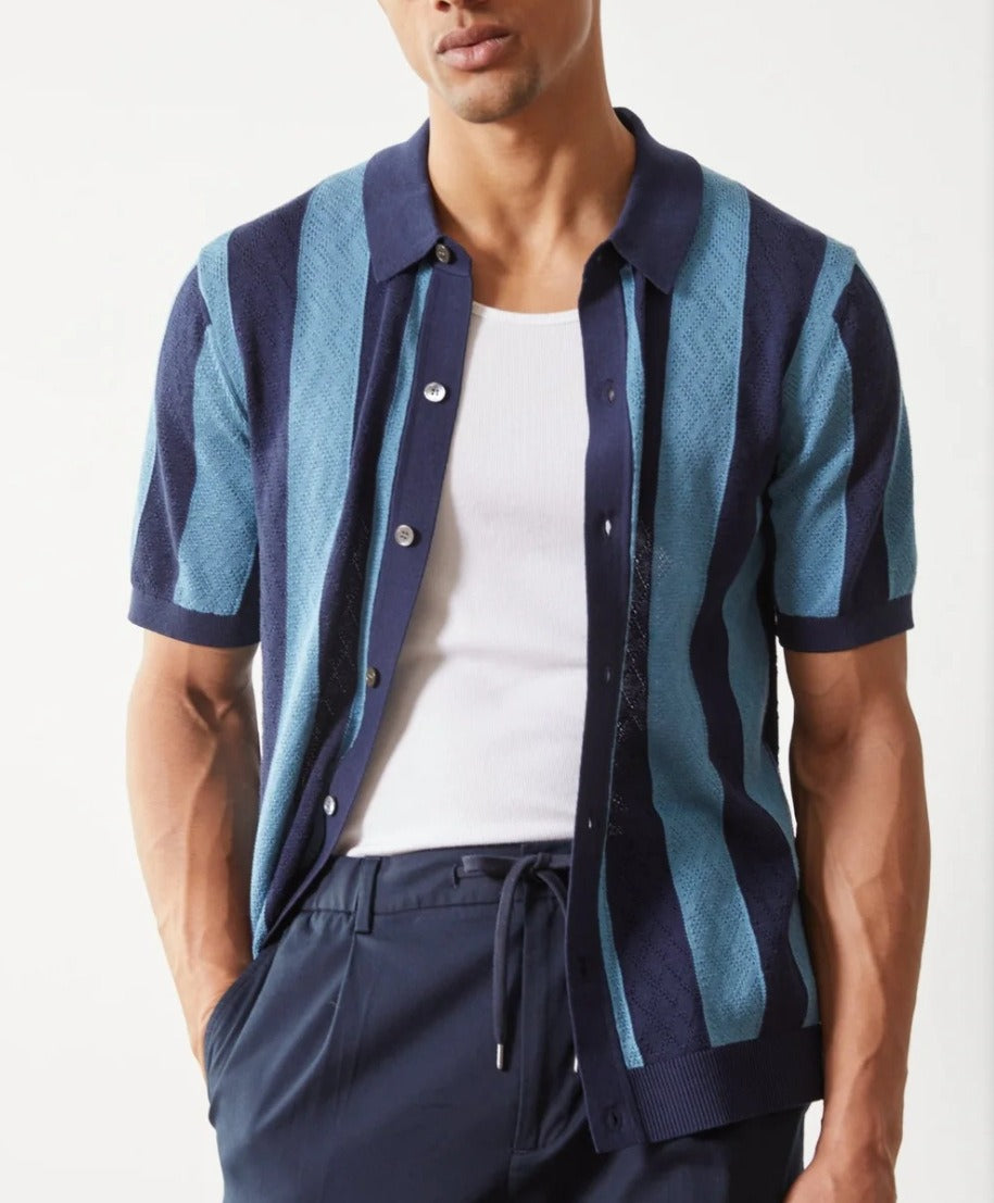 Camisa polo para hombre de punto calado transpirable estilo retro - Adrián