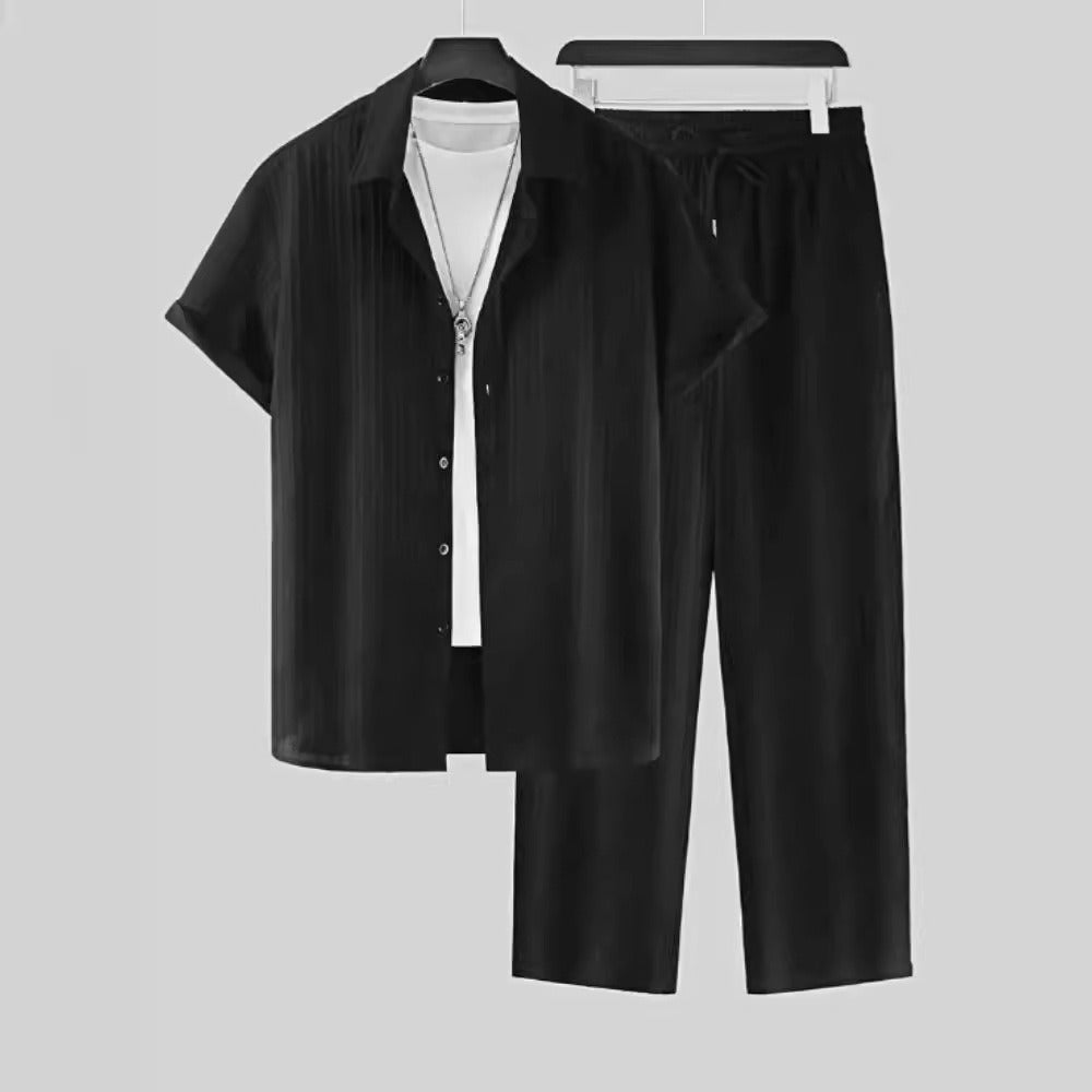 Conjunto para hombre de tela plisada estilo casual relajado - Damián