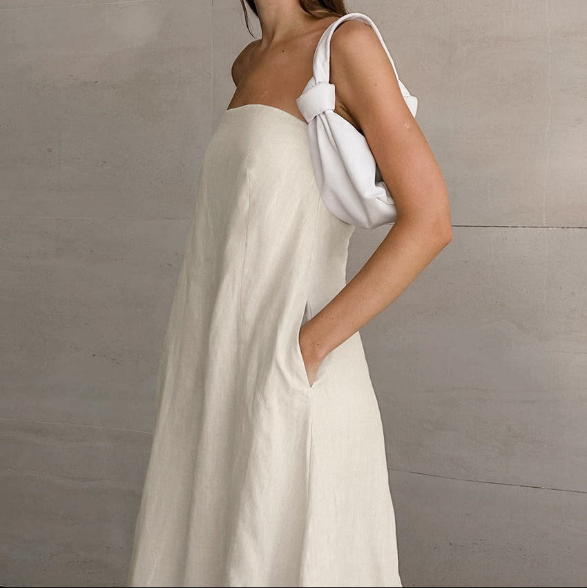 Vestido largo para mujer de lino algodón escote palabra de honor - Elodie