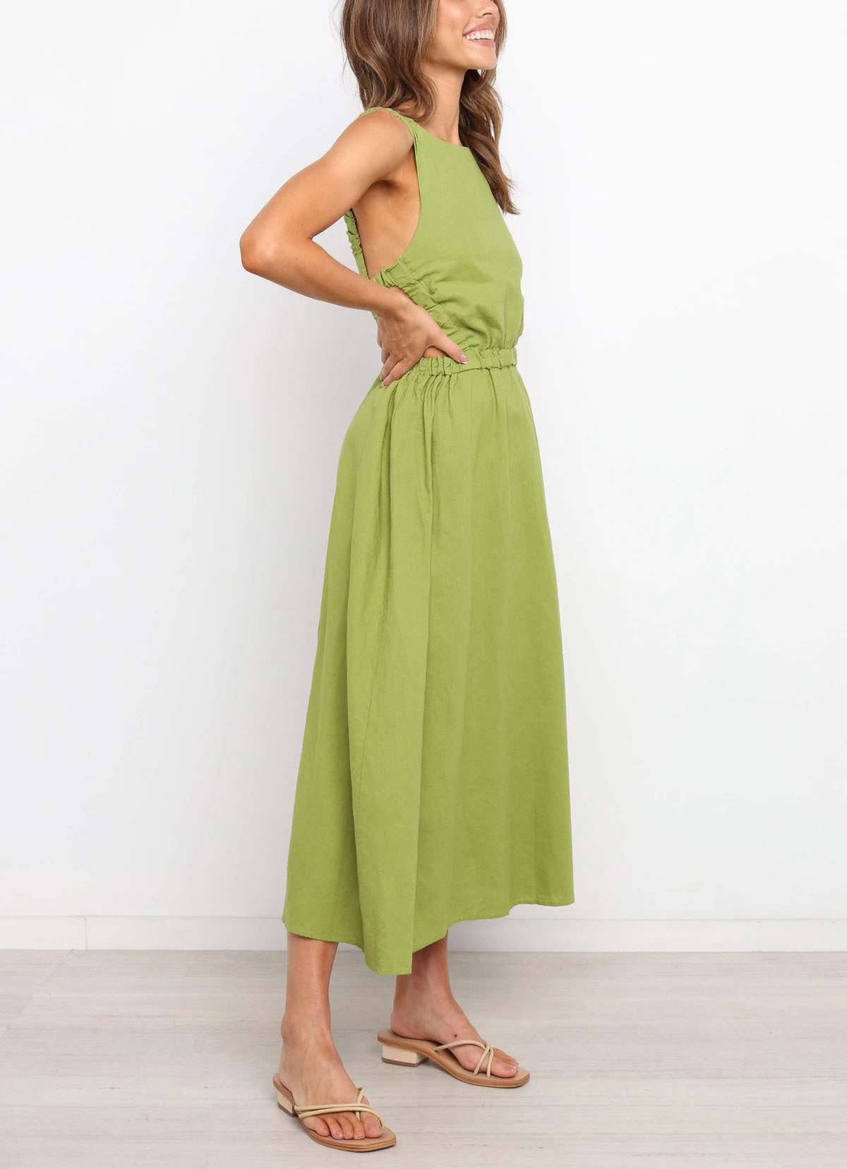 Vestido midi mujer con aberturas laterales algodón lino negro - Camila