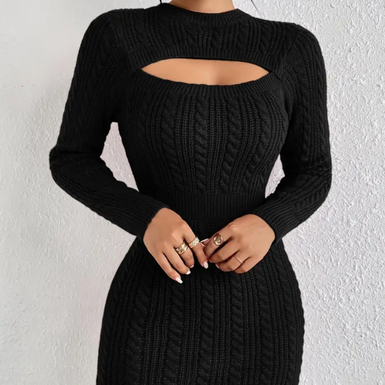 Vestido corto mujer punto trenzado estilo ajustado - Noelia