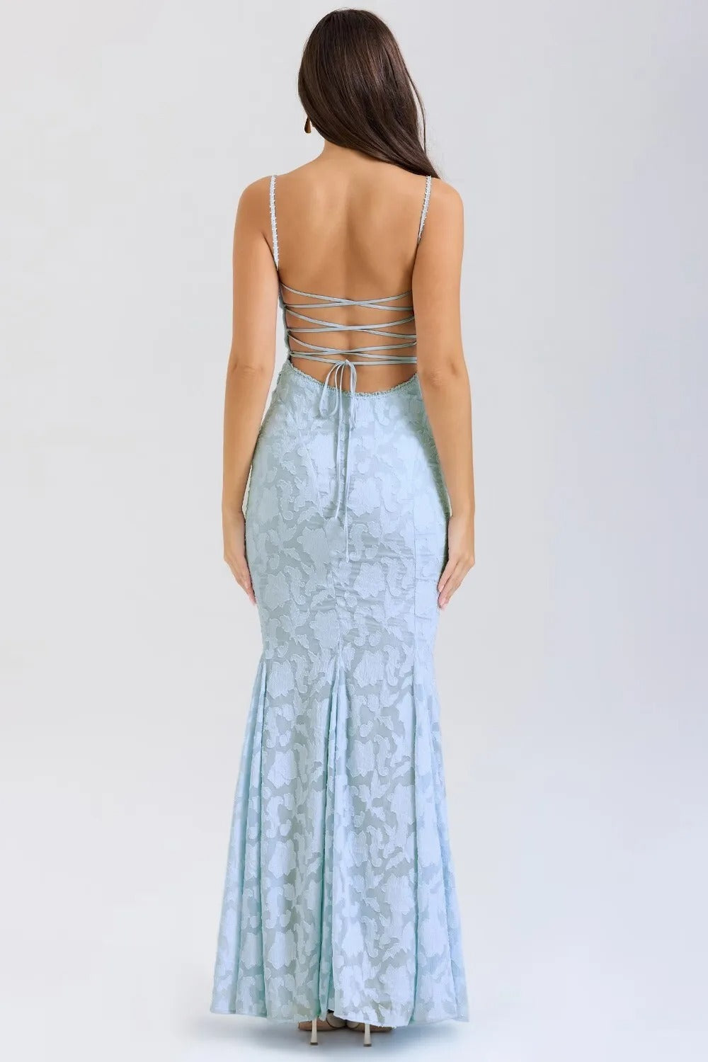 Vestido largo mujer tirantes encaje efecto sirena amarillo elegante - Aurélie